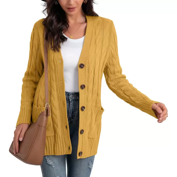 GRECERELLE Women's Long Sleeve Loose Knit Cable Open Front Button Down Cardigan Sweater Outerwear Coat with Pockets