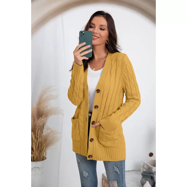 GRECERELLE Women's Long Sleeve Loose Knit Cable Open Front Button Down Cardigan Sweater Outerwear Coat with Pockets
