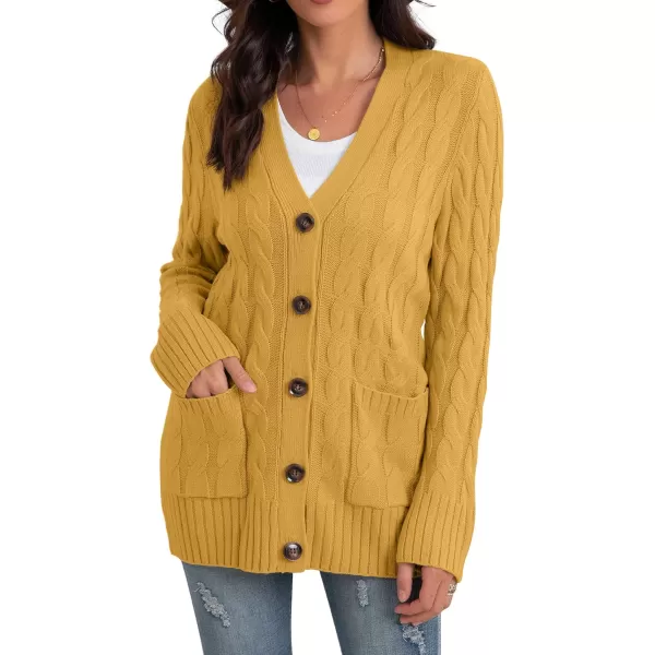 GRECERELLE Women's Long Sleeve Loose Knit Cable Open Front Button Down Cardigan Sweater Outerwear Coat with Pockets