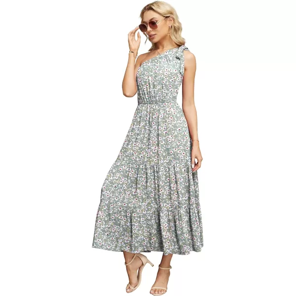 GRECERELLE Women's Summer Casual Floral One Shoulder Sundress Ruffle Hem Tiered Boho Maxi Beach Dresses