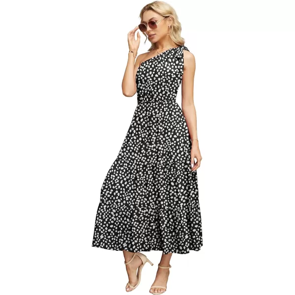 GRECERELLE Women's Summer Casual Floral One Shoulder Sundress Ruffle Hem Tiered Boho Maxi Beach Dresses