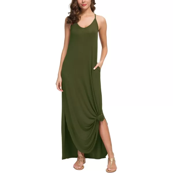 GRECERELLE Women's Summer Casual Loose Dress Beach Cover Up Long Cami Maxi Dresses with Pocket