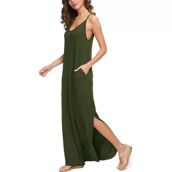 GRECERELLE Women's Summer Casual Loose Dress Beach Cover Up Long Cami Maxi Dresses with Pocket