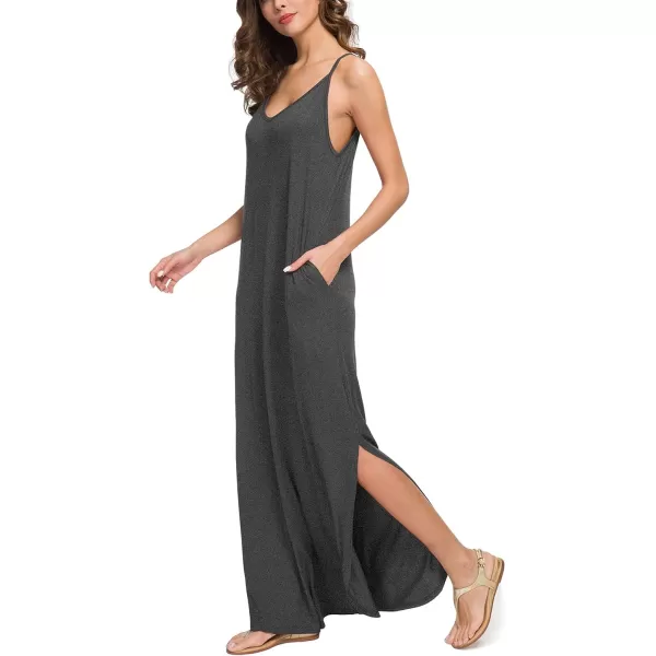 GRECERELLE Women's Summer Casual Loose Dress Beach Cover Up Long Cami Maxi Dresses with Pocket