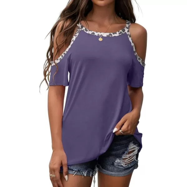 GRECERELLE 2024 Womens Summer T Shirts Short Sleeve Tunic Strappy Cold Shoulder Tops