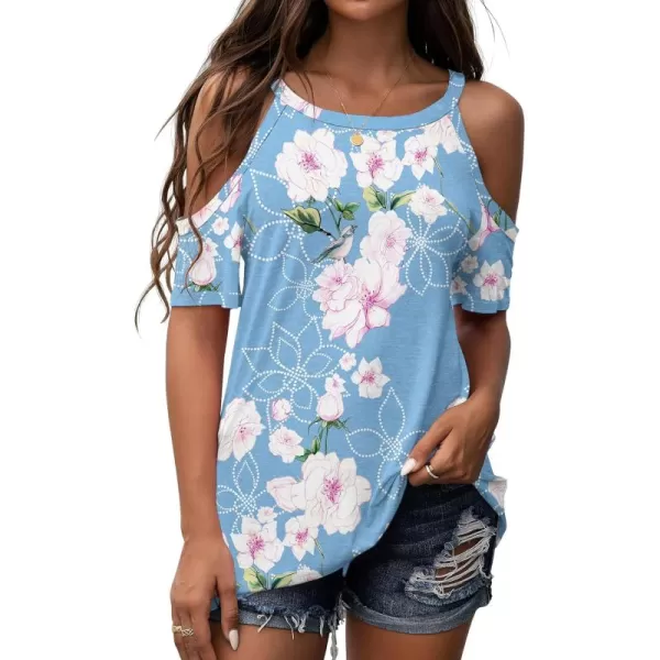 GRECERELLE 2024 Womens Summer T Shirts Short Sleeve Tunic Strappy Cold Shoulder Tops