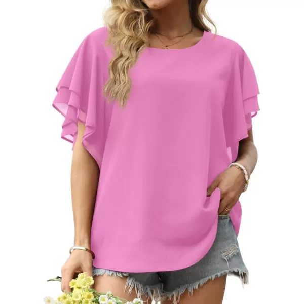 GRECERELLE Summer Tops for Women Dressy Casual Flowy Chiffon Blouse Double Ruffle Short Sleeve 2022