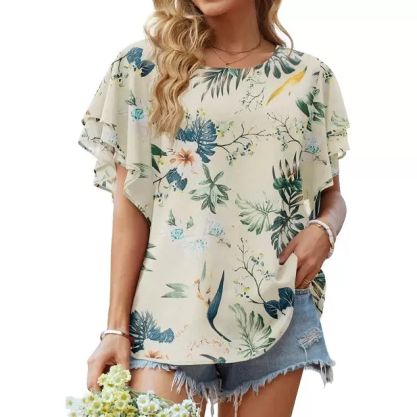 GRECERELLE Summer Tops for Women Dressy Casual Flowy Chiffon Blouse Double Ruffle Short Sleeve 2022