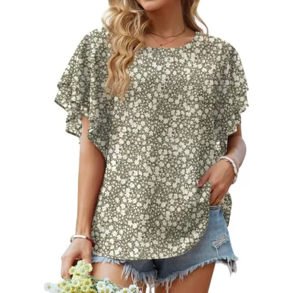 GRECERELLE Summer Tops for Women Dressy Casual Flowy Chiffon Blouse Double Ruffle Short Sleeve 2022