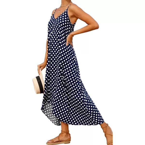 GRECERELLE Women Summer Floral Print Boho Casual Loose Beach Vacation Spaghetti Strap Long Maxi Dress with Pockets