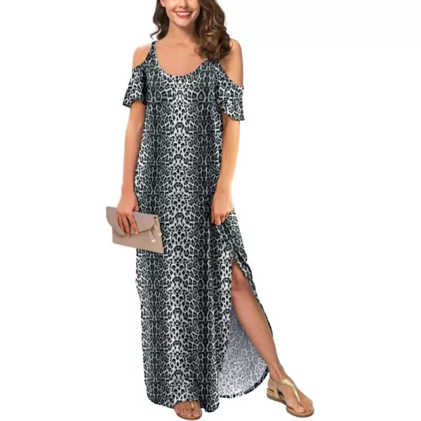 GRECERELLE Women Summer Maxi Dresses Casual Loose Strapless Strap Cold Shoulder Short Sleeve Split Long Dress with Pocket