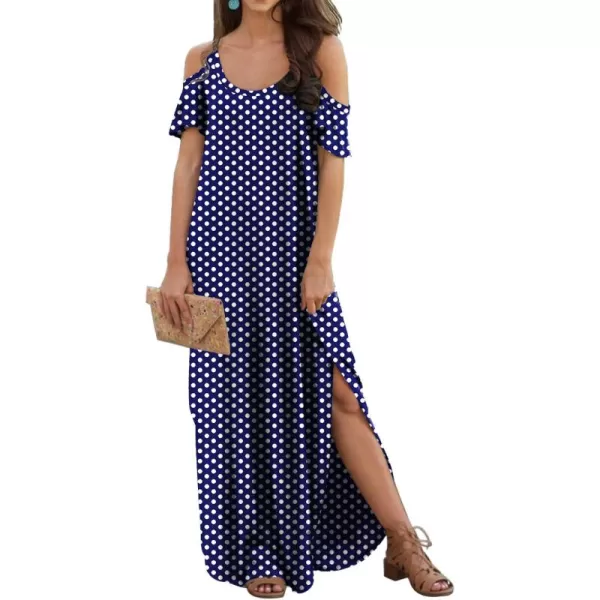GRECERELLE Women Summer Maxi Dresses Casual Loose Strapless Strap Cold Shoulder Short Sleeve Split Long Dress with Pocket