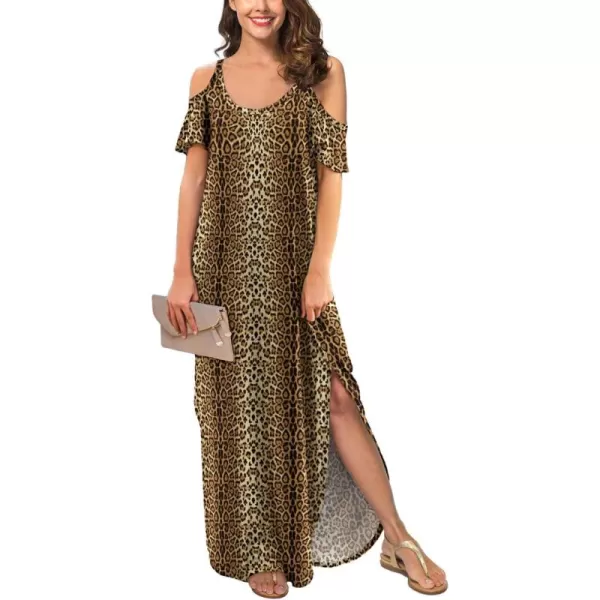 GRECERELLE Women Summer Maxi Dresses Casual Loose Strapless Strap Cold Shoulder Short Sleeve Split Long Dress with Pocket