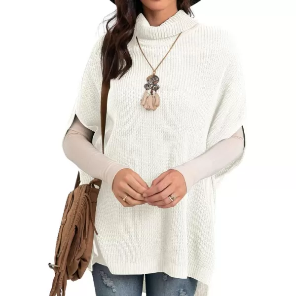 GRECERELLE Women Turtleneck Oversized Knit Batwing Sleeveless Loose High Low Hem Side Slit Pullover Sweater
