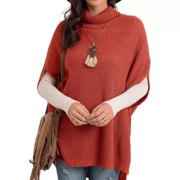 GRECERELLE Women Turtleneck Oversized Knit Batwing Sleeveless Loose High Low Hem Side Slit Pullover Sweater