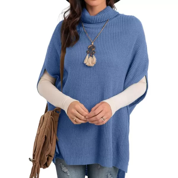 GRECERELLE Women Turtleneck Oversized Knit Batwing Sleeveless Loose High Low Hem Side Slit Pullover Sweater
