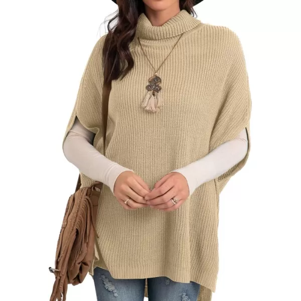 GRECERELLE Women Turtleneck Oversized Knit Batwing Sleeveless Loose High Low Hem Side Slit Pullover Sweater