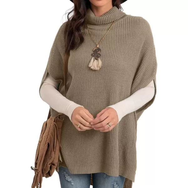 GRECERELLE Women Turtleneck Oversized Knit Batwing Sleeveless Loose High Low Hem Side Slit Pullover Sweater