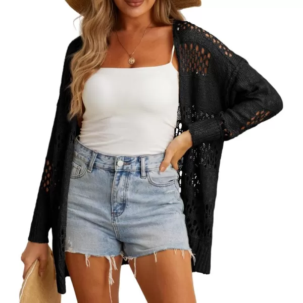 GRECERELLE Womens 2024 Summer Crochet Cardigan Sweaters Long Sleeve Boho Oversized Open Front Outwear