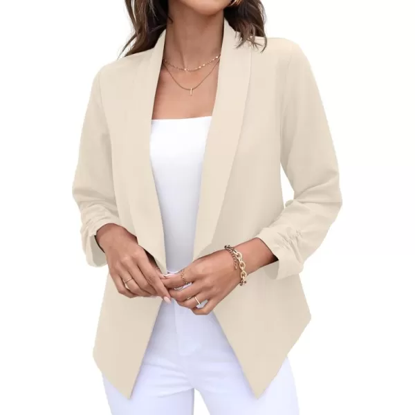 GRECERELLE Women's Blazer Suit Open Front Cardigan 3/4 Sleeve Fitted Jacket Casual Office Cropped Blazer