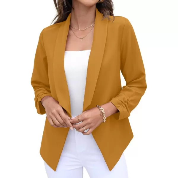 GRECERELLE Women's Blazer Suit Open Front Cardigan 3/4 Sleeve Fitted Jacket Casual Office Cropped Blazer