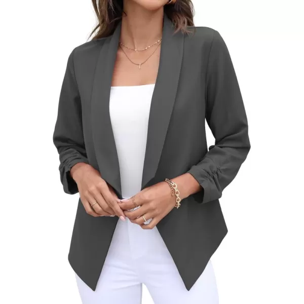 GRECERELLE Women's Blazer Suit Open Front Cardigan 3/4 Sleeve Fitted Jacket Casual Office Cropped Blazer