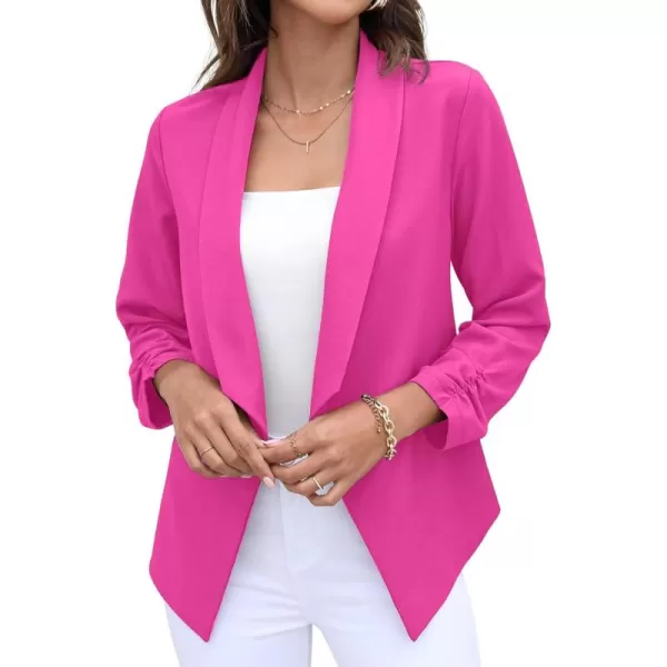 GRECERELLE Women's Blazer Suit Open Front Cardigan 3/4 Sleeve Fitted Jacket Casual Office Cropped Blazer