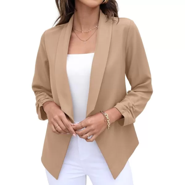 GRECERELLE Women's Blazer Suit Open Front Cardigan 3/4 Sleeve Fitted Jacket Casual Office Cropped Blazer