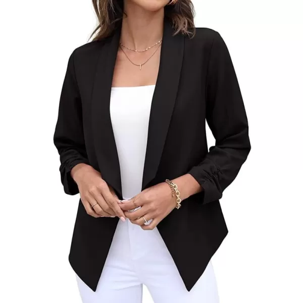 GRECERELLE Women's Blazer Suit Open Front Cardigan 3/4 Sleeve Fitted Jacket Casual Office Cropped Blazer