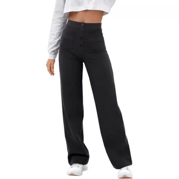 GRECERELLE Womens Casual Straight Leg Pants High Waisted Button Stretchy Business Work Trousers with Multiple Pockets