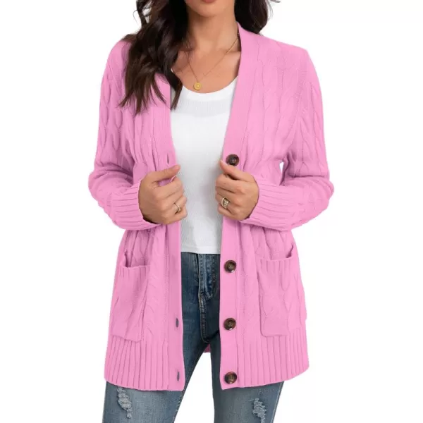 GRECERELLE Women's Long Sleeve Loose Knit Cable Open Front Button Down Cardigan Sweater Outerwear Coat with Pockets