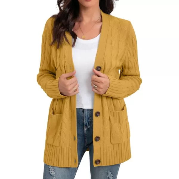 GRECERELLE Women's Long Sleeve Loose Knit Cable Open Front Button Down Cardigan Sweater Outerwear Coat with Pockets