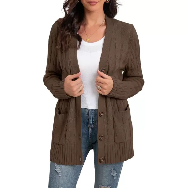 GRECERELLE Women's Long Sleeve Loose Knit Cable Open Front Button Down Cardigan Sweater Outerwear Coat with Pockets