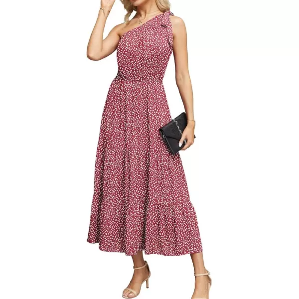 GRECERELLE Women's Summer Casual Floral One Shoulder Sundress Ruffle Hem Tiered Boho Maxi Beach Dresses
