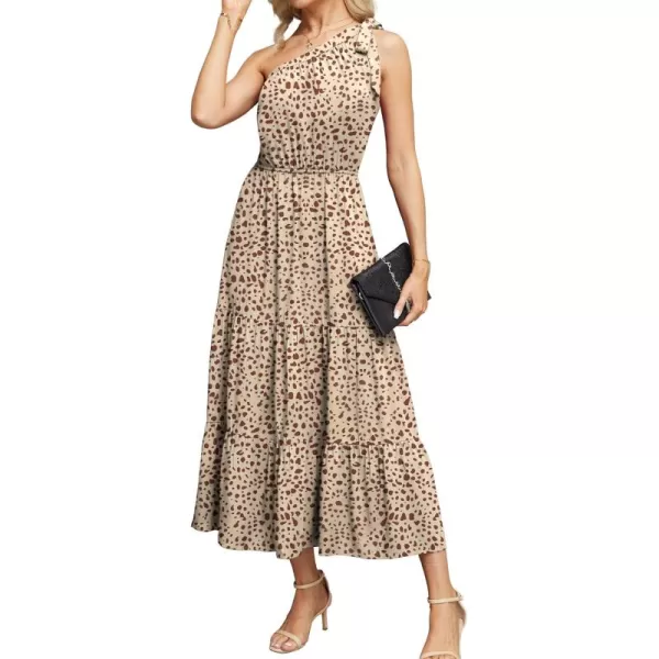 GRECERELLE Women's Summer Casual Floral One Shoulder Sundress Ruffle Hem Tiered Boho Maxi Beach Dresses