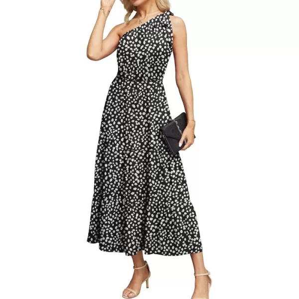 GRECERELLE Women's Summer Casual Floral One Shoulder Sundress Ruffle Hem Tiered Boho Maxi Beach Dresses