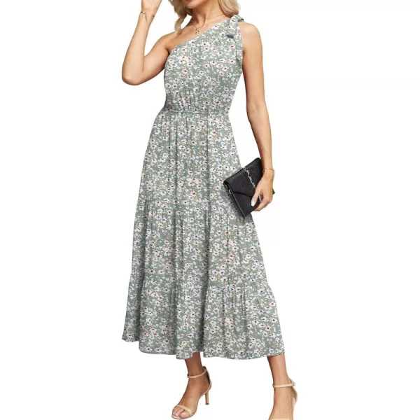 GRECERELLE Women's Summer Casual Floral One Shoulder Sundress Ruffle Hem Tiered Boho Maxi Beach Dresses