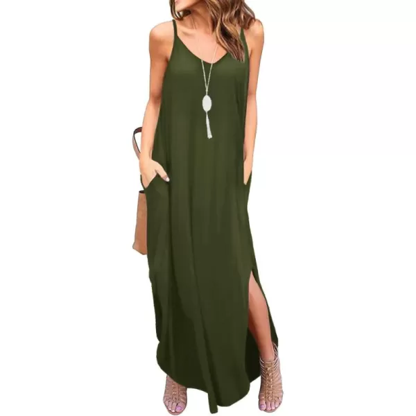 GRECERELLE Women's Summer Casual Loose Dress Beach Cover Up Long Cami Maxi Dresses with Pocket