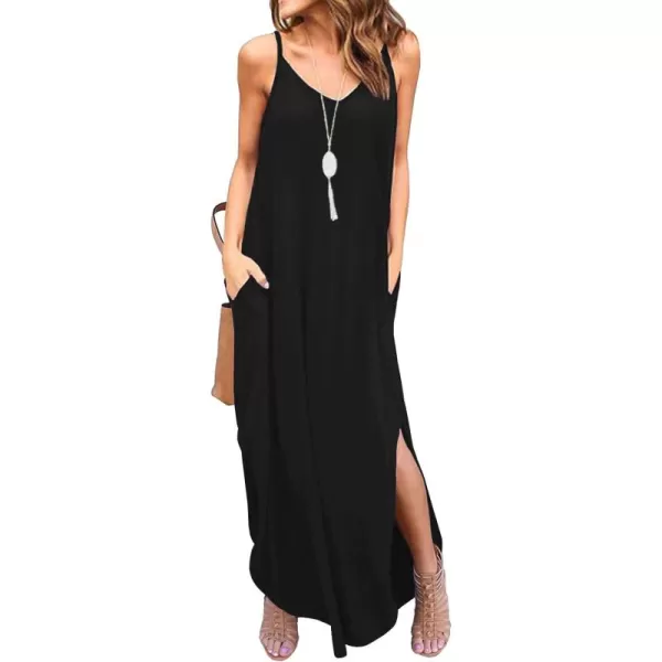 GRECERELLE Women's Summer Casual Loose Dress Beach Cover Up Long Cami Maxi Dresses with Pocket