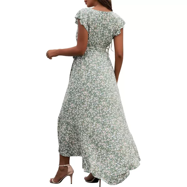 GRECERELLE 2024 Women's Spring Summer Boho Floral Print V-Neck Faux Wrap Maxi Dress for Wedding Guest, Graduation, Party