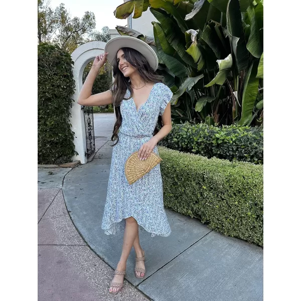 GRECERELLE 2024 Women's Spring Summer Boho Floral Print V-Neck Faux Wrap Maxi Dress for Wedding Guest, Graduation, Party