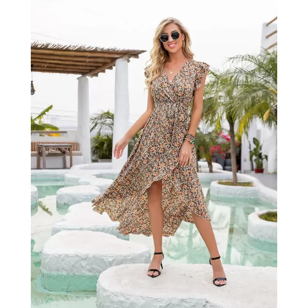 GRECERELLE 2024 Women's Spring Summer Boho Floral Print V-Neck Faux Wrap Maxi Dress for Wedding Guest, Graduation, Party