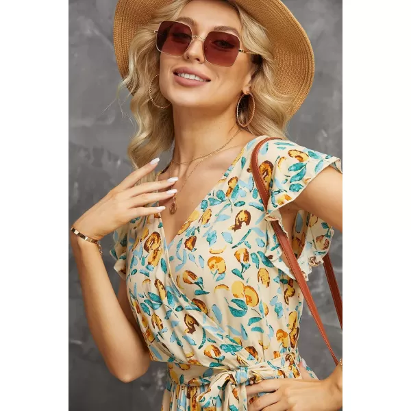 GRECERELLE 2024 Women's Spring Summer Boho Floral Print V-Neck Faux Wrap Maxi Dress for Wedding Guest, Graduation, Party