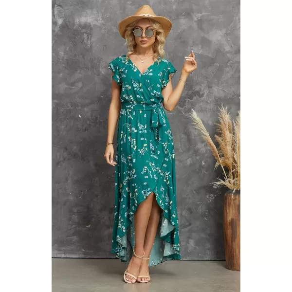 GRECERELLE 2024 Women's Spring Summer Boho Floral Print V-Neck Faux Wrap Maxi Dress for Wedding Guest, Graduation, Party