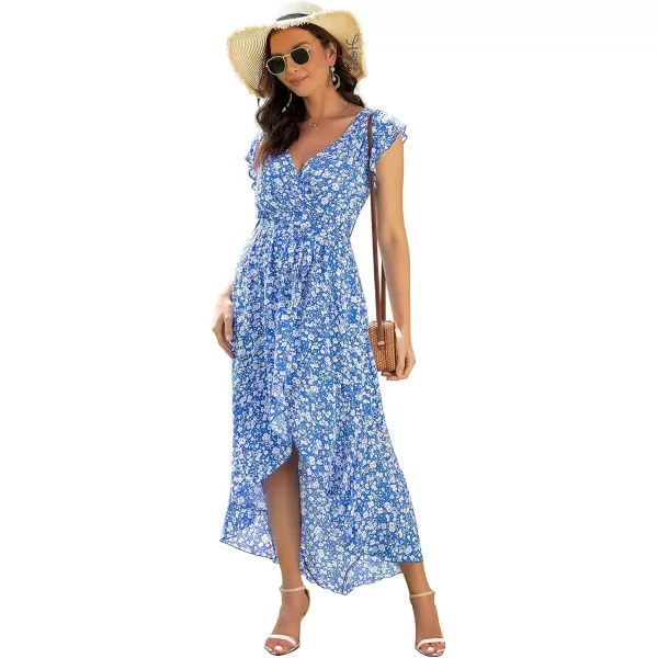 GRECERELLE 2024 Women's Spring Summer Boho Floral Print V-Neck Faux Wrap Maxi Dress for Wedding Guest, Graduation, Party