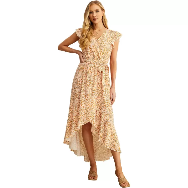 GRECERELLE 2024 Women's Spring Summer Boho Floral Print V-Neck Faux Wrap Maxi Dress for Wedding Guest, Graduation, Party