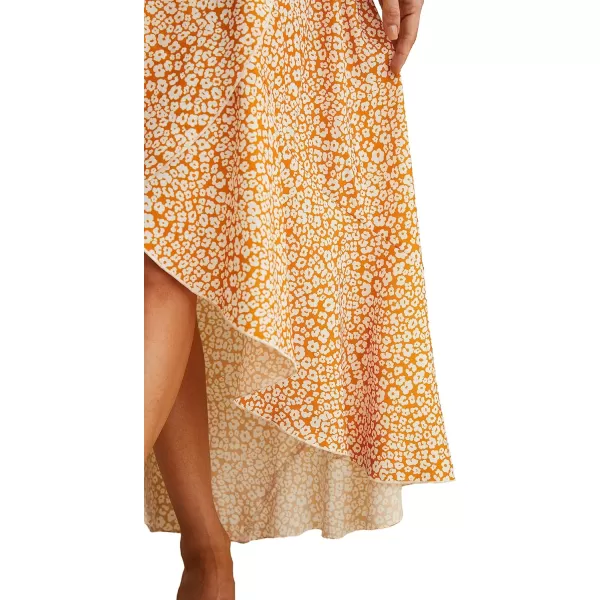 GRECERELLE 2024 Women's Spring Summer Boho Floral Print V-Neck Faux Wrap Maxi Dress for Wedding Guest, Graduation, Party