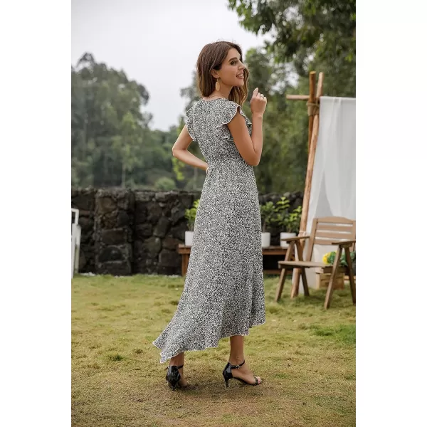 GRECERELLE 2024 Women's Spring Summer Boho Floral Print V-Neck Faux Wrap Maxi Dress for Wedding Guest, Graduation, Party