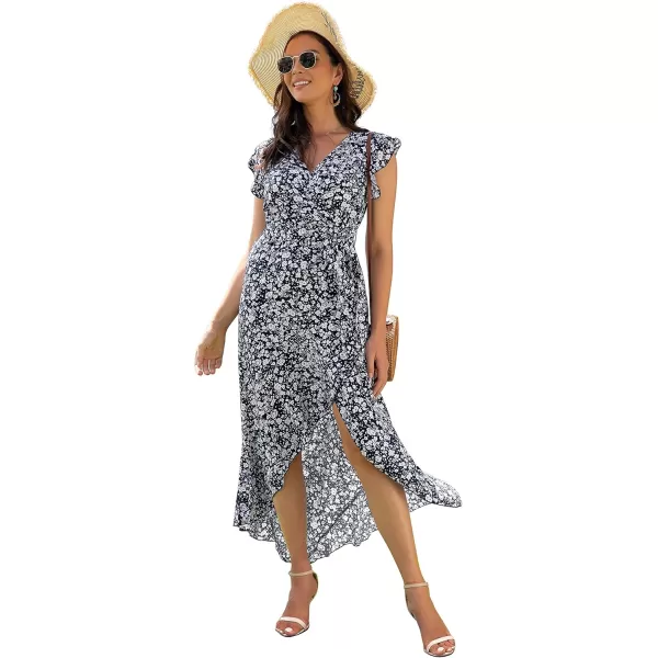 GRECERELLE 2024 Women's Spring Summer Boho Floral Print V-Neck Faux Wrap Maxi Dress for Wedding Guest, Graduation, Party