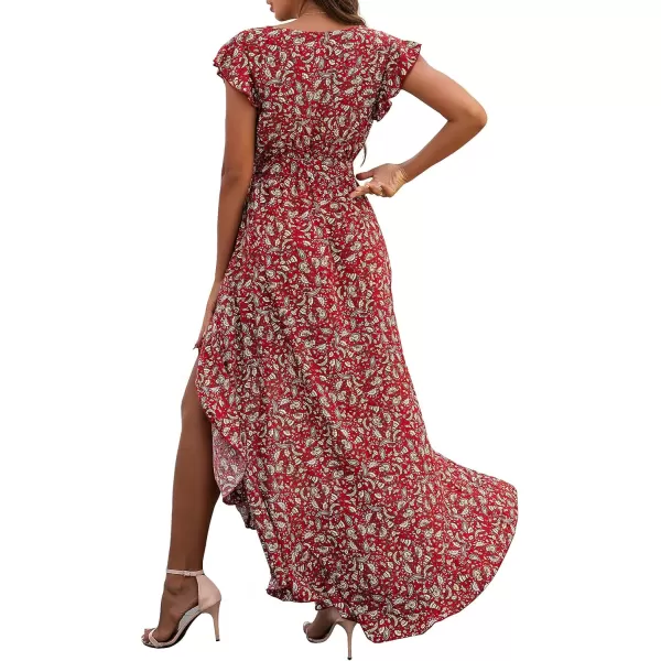 GRECERELLE 2024 Women's Spring Summer Boho Floral Print V-Neck Faux Wrap Maxi Dress for Wedding Guest, Graduation, Party